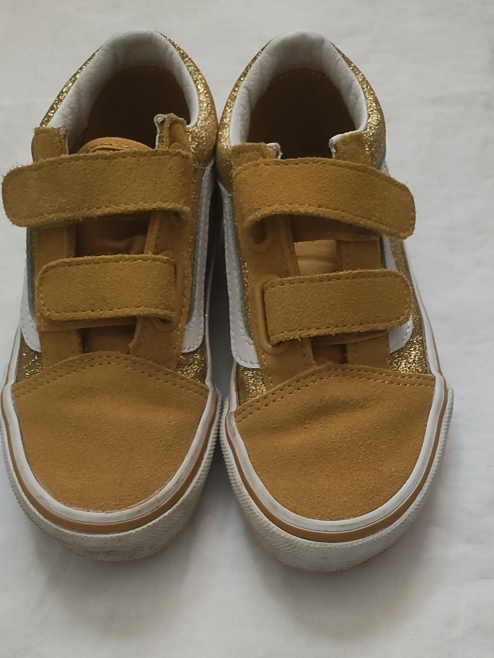 Vans Kids Mustard Yellow Glitter Accent Velcro Sneakers